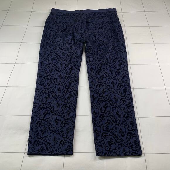 Soft Surroundings Pants Womens Large Petite Navy Blue Baroque Velvet Burnout - Picture 3 of 10